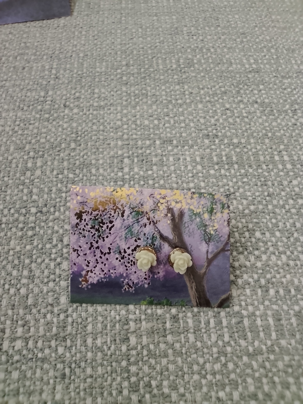 Floral Stud Earrings Cream & Purple Like New